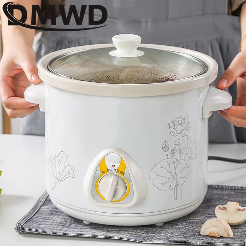 1.5L Household Electric Mini Slow Cooker Mechanical/Smart Timer Stewing Soup Porridge Pot Ceramic Linner Food Cooking Maker