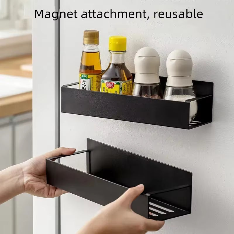 Refrigerator Magnetic Shelf Spice Sundry Side Storage Rack Hanging Basket Space Saving Kitchen Organizer Shelf Household Holder