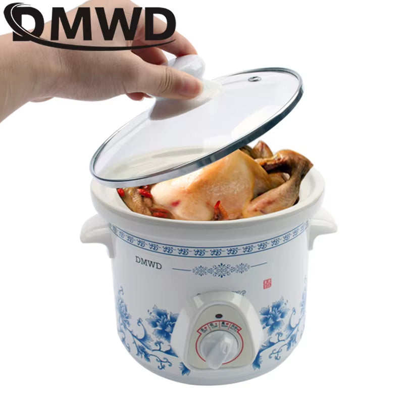 1.5L Household Electric Mini Slow Cooker Mechanical/Smart Timer Stewing Soup Porridge Pot Ceramic Linner Food Cooking Maker