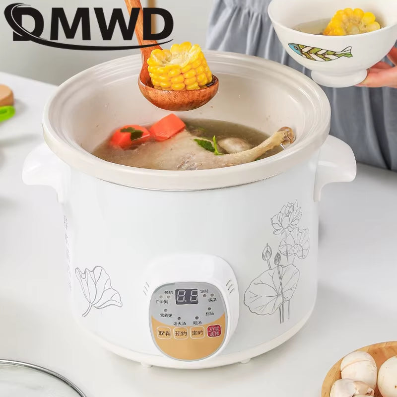 1.5L Household Electric Mini Slow Cooker Mechanical/Smart Timer Stewing Soup Porridge Pot Ceramic Linner Food Cooking Maker